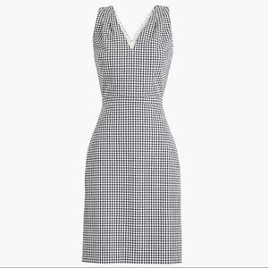 J. Crew Vneck Seersucker Dress In Gingham Navy